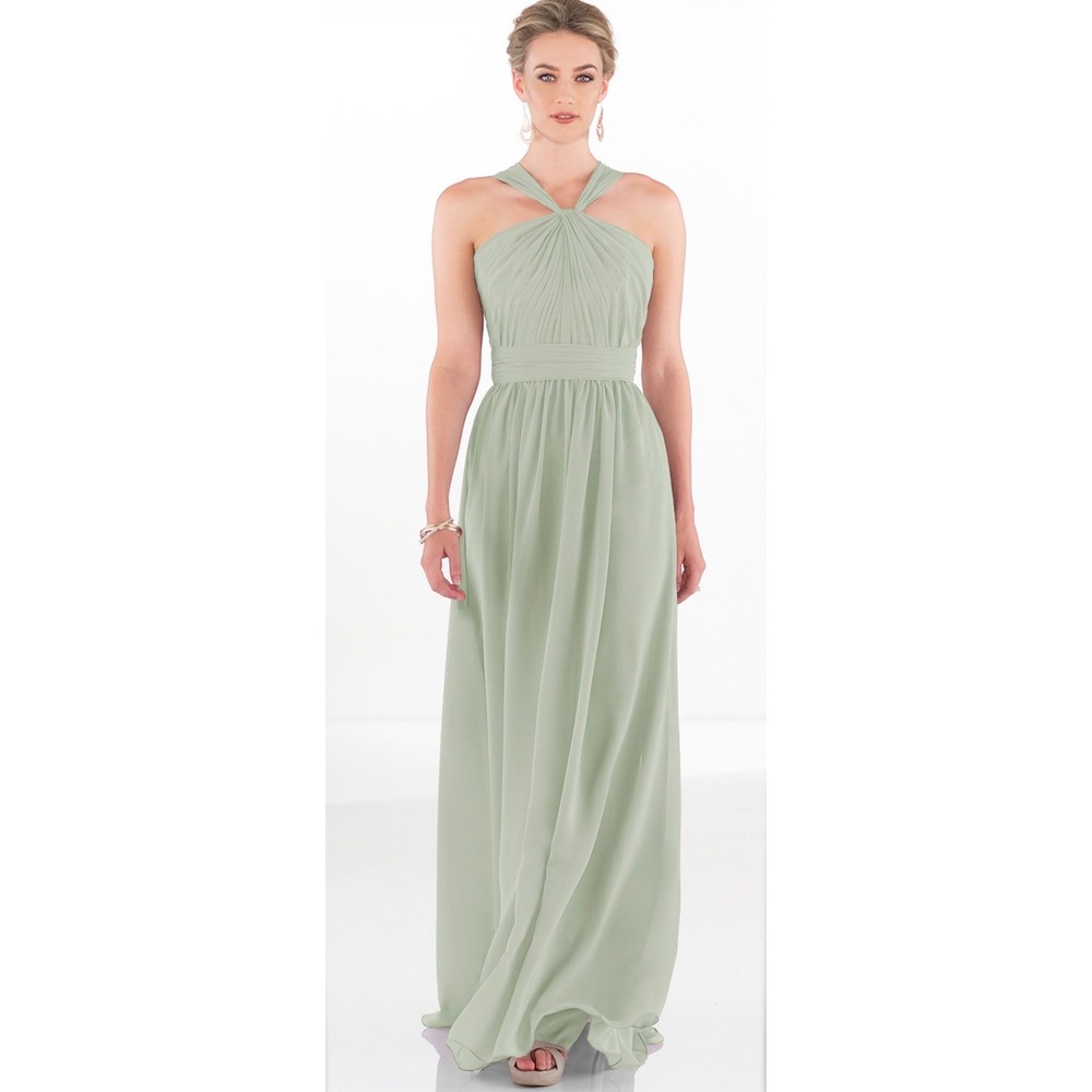 NWT Sorella Vita Chiffon Twisted Halter Maxi Bridesmaid Dress Seaglass 9050 14‎